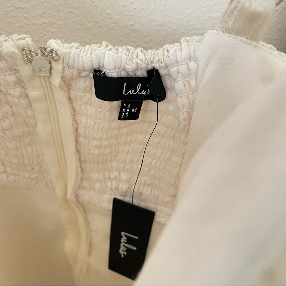 Lulus Charmingly Precious Pleated Textured Bustier Mini Dress Cream Medium - Picture 5 of 6